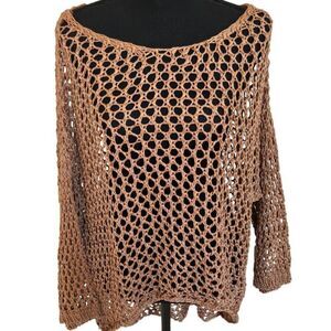 NWT Bella Amore Womens Open Knit Pullover Sweater Cocoa Tan One Size